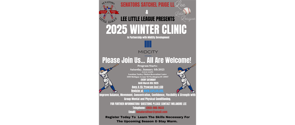 Senators Satchel Paige Little League 2025 Winter Indoor Camp Registration Flyer 