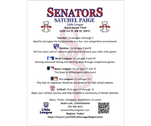 Senators Satchel Paige Little League 2025 Spring Season Registration Is Now Open